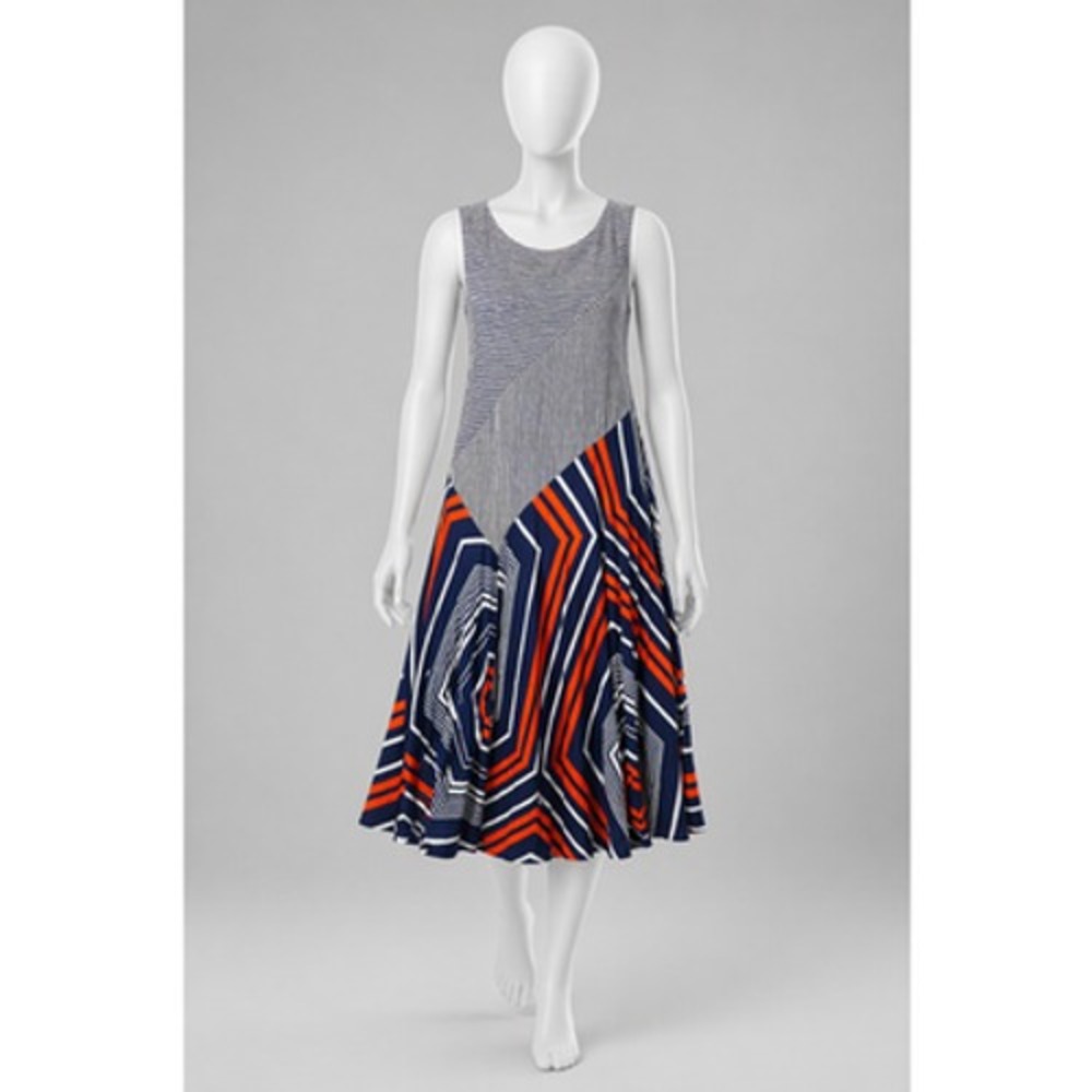 Maeve Anthropologie Womens S Blue Orange Striped Geometric Midi Dress Sleeveless